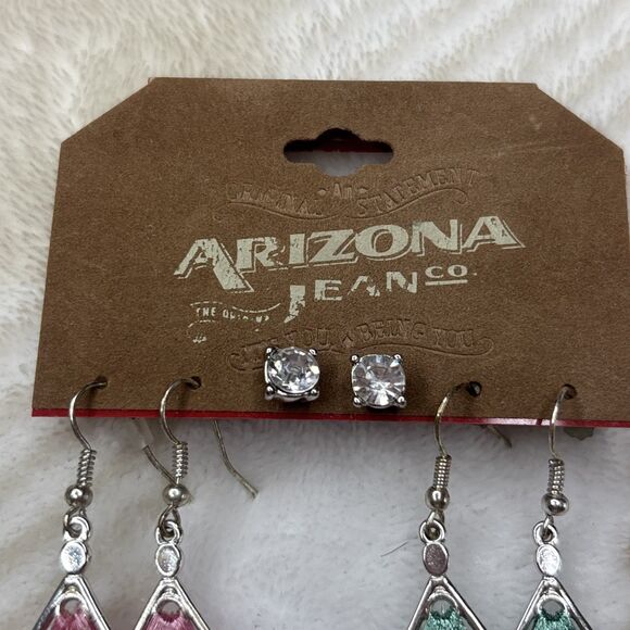 Arizona Jean Co Earrings Set Pink and Green String Art Dangles with Studs - Picture 4 of 4